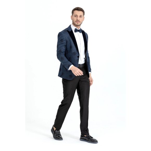 Derman Navy Spotted Pattern Silvery Fabric Tuxedo - Picture 2 of 7